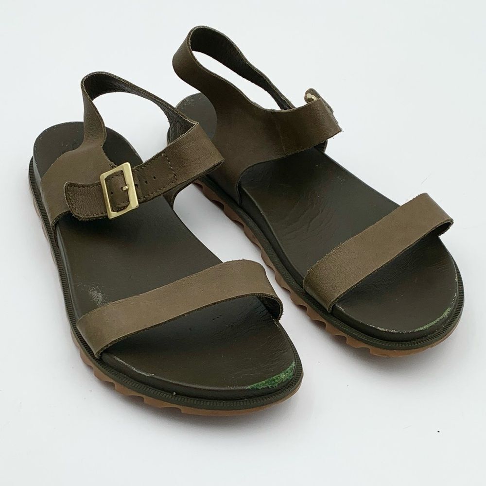 Sorel Roaming Decon olive green leather strap sandals Womans size 9